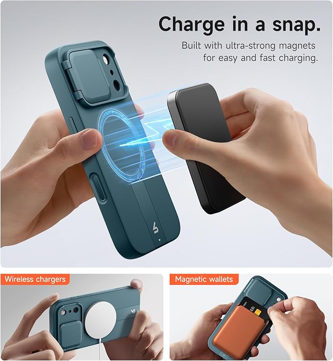 SURITCH for iPhone 17 Pro Max Case with Camera Control Cover, Camera Cover and Adjustable Kickstand, Compatible with MagSafe, Shockproof Bumper Protective Cases 6.9 Inch, Lake Green