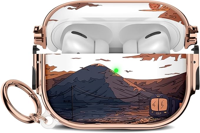 Maxjoy for Cute Airpods Pro 2 case with Safety Lock,Compatible Airpods Pro Case 2nd/1st Gen,Compatible Mountain Cloud Pattern AirPods Case Cover for Women Girly with Keychain-Transparent