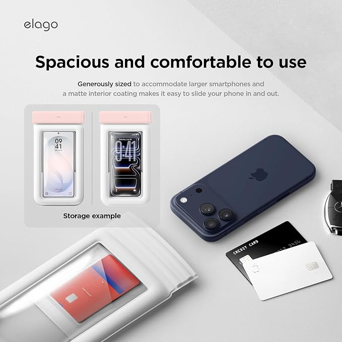 elago Waterproof Phone Pouch for iPhone 16/15/14/13/12/11 Series, Galaxy S25/S24/S23/S22/S21 Series - Underwater Screen Touchable Dry Bag, Dual Zipper Lock, with Card Pocket (Lovely Pink) [2 Pack]
