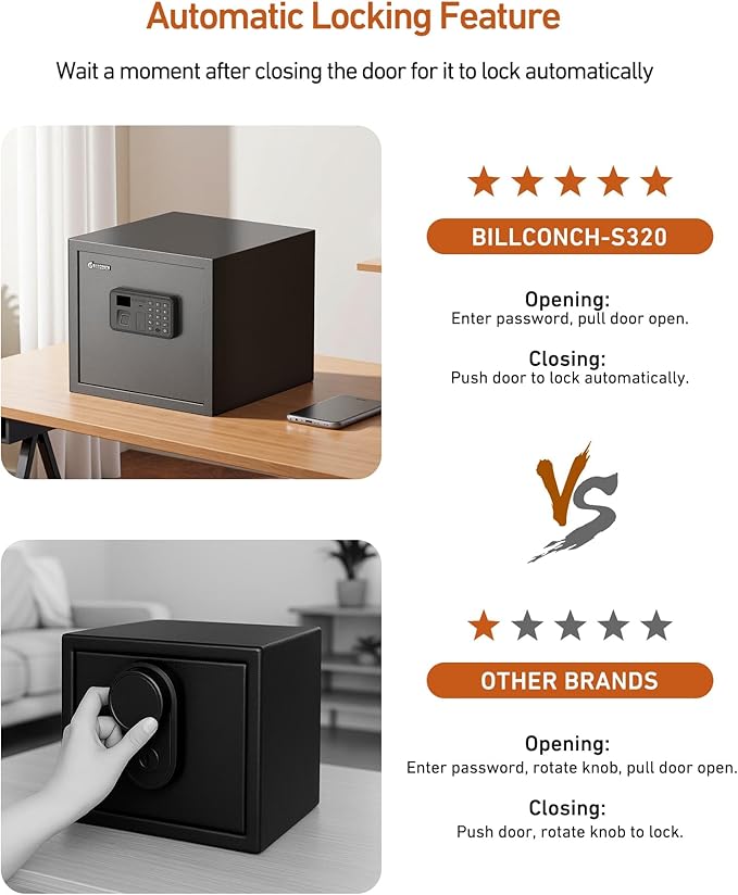 Billconch Smart Gun Safe for Multiple Pistols - Biometric Automatic Lock Safe Box with LCD Display/Voice Guide/Foldable Gun Racks, Quick Access Unlock with Fingerprint/Keypad/Key/App