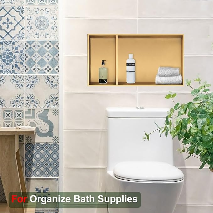 Shower Niche, Stainless Steel Elegant Bathroom Niche, No Tile Needed Recessed Shower Shelf Organizer for Storage