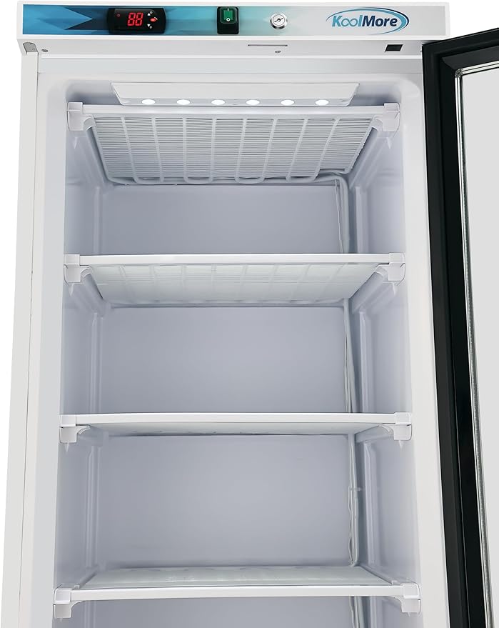 KoolMore KM-FMD12WGD 12 Cu. ft. Commercial Freezer with Glass Door in White-Manual Defrost