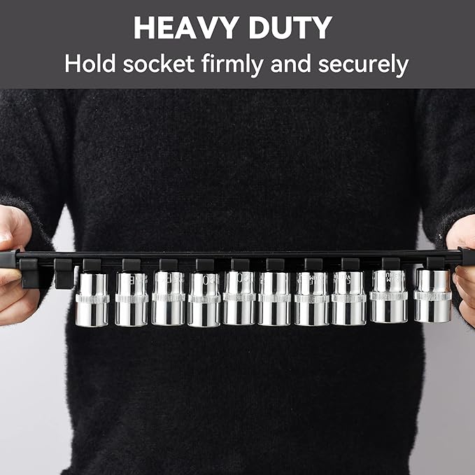 ALOANES 30PC ABS Socket Organizer, Socket Rails Fit 1/2 inch, 3/8 inch and 1/4 inch Drive, Heavy Duty Socket Holders Hold up to 430 Sockets, Black Rails with 5 Color Clips