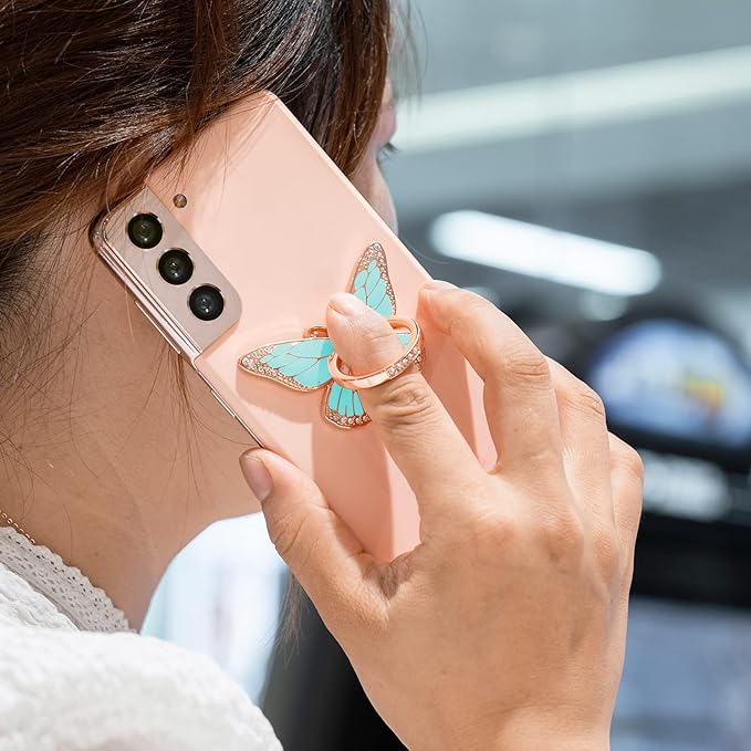 Butterfly Cell Phone Ring Grip Holder, 360 Degrees Rotation Phone Ring Grip Stand, Metal Finger Kickstand Compatible with iPhone, Samsung Galaxy, Android Phone