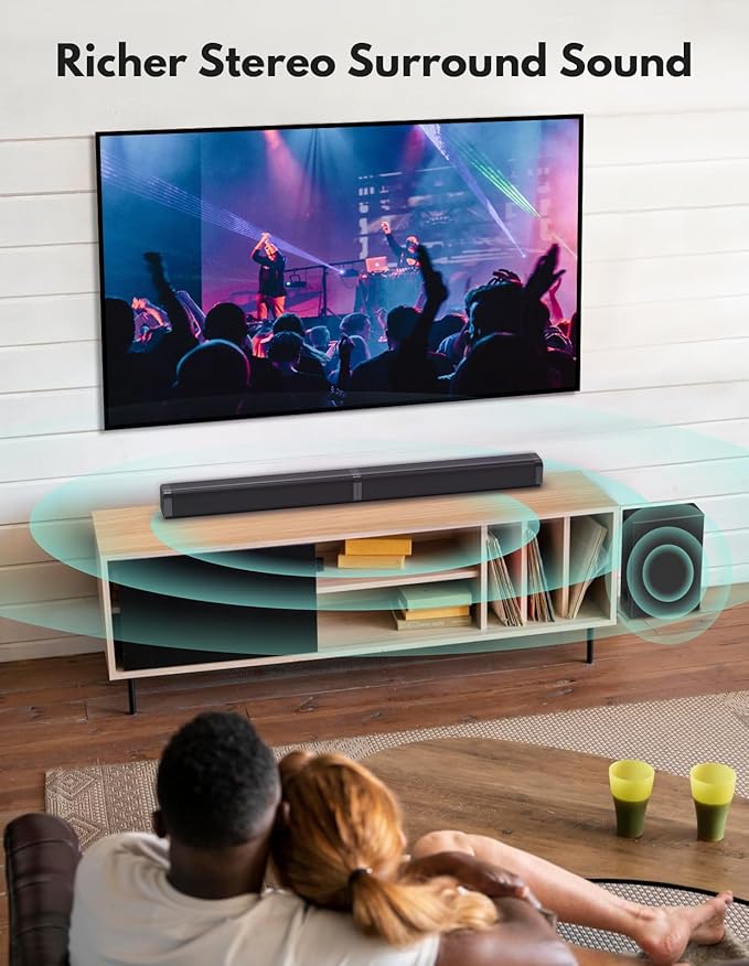 2 in 1 Separable Sound Bar for Smart TV with Subwoofer, Bluetooth 5.0 Surround Sound System for Home Theater, ARC/Optical/Aux/USB TV Speaker, Treble/Bass Adjust, 10 EQ Modes, Remote Included