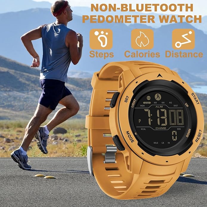 findtime Men's Digital Watch Waterproof Pedometer Watches Sport Watch Step Counter Calorie Military Watch with Stopwatch Alarm LED Backlight Countdown
