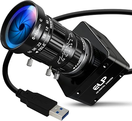 USB3.0 4K 60fps High Speed Industrial Camera,CS-Mount 10X Manual 5-50mm Varifocal Zoom Lens,3840×2160 Resolution,Plug and Play,Compatible with Windows, Linux Mac Android PC Jetson Nano