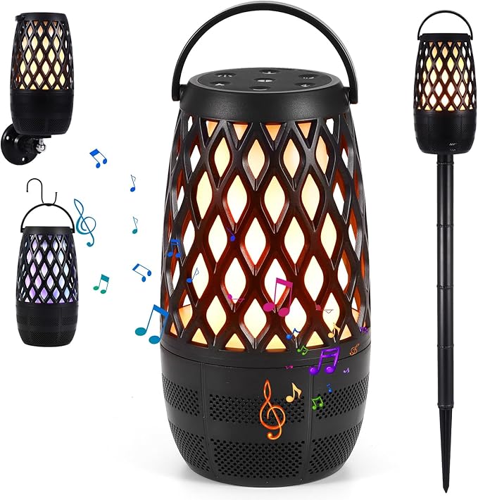 Houkiper Upgraded Outdoor Bluetooth Speakers, 1PACK RGB Flame Speaker Multi-Sync Speakers, Flame Torch Atmosphere Speaker for Party Garden Patio, IPX6 Waterproof, Gifts for Men Women