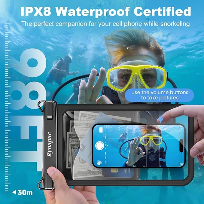 [Up to 10"] Large Waterproof Phone Pouch Bag - 2 Pack IPX8 Waterproof Phone Case for iPhone 17 16 15 Pro Max Galaxy S26 S25 Ultra, Touchscreen & Underwater Photography, Beach Cruise Travel Essentials
