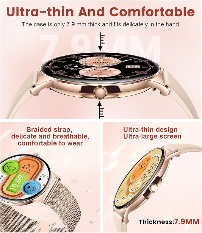 Smart Watches for Women, 1.43" AMOLED Screen Bluetooth Call Smartwatch, 120+ Sports Modes Fitness Tracker, Blood Oxygen Heart Rate Sleep Monitor for Android iOS Gold