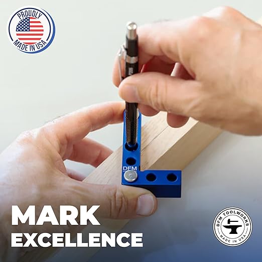 Small Square and Center Finder - Made in USA Versatile Woodworking Tool with 11/32" Center Marking Hole for Larger Pencils, Carpenter Tool for Accurate Line Transfers (Black)