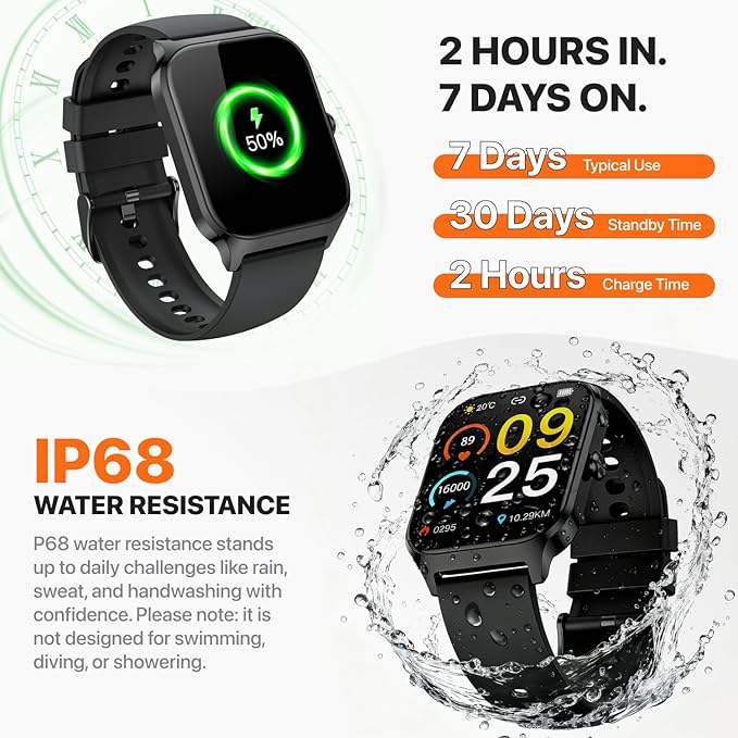 Smart Watch for Women Men,(Answer/Make Call) 1.83'' Fitness Activity Tracker Smartwatch for Android iPhone iOS Compatible,IP68 Waterproof Step Counter Watch with Sleep Monitor, 2 Traps