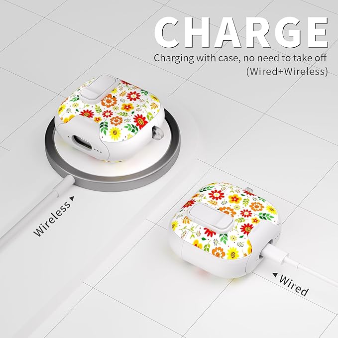 for AirPods 4 Case with Secure Lock Clip in Phone Stand,Floral Girly Style Protective Cover with Cleaning Kit and Hand Strap for Apple AirPod 4 Generation (Sunflower Petals)