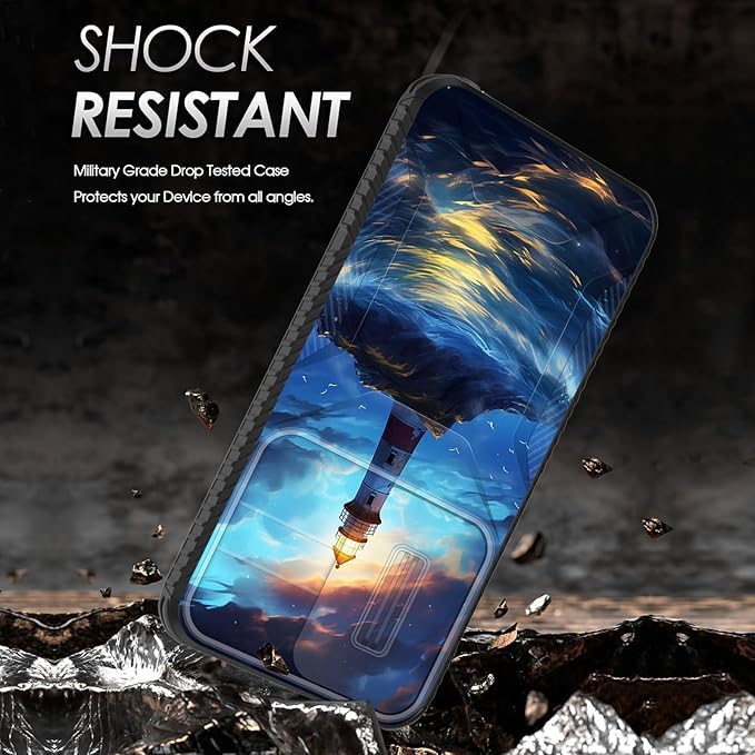 for Galaxy S26 Plus Case Built in Slide Camera Lens Cover,Heavy Duty Shockproof Protection Dual Layer Case for Samsung Galaxy S26 Plus 6.7" 2026,Lighthouse in Storm