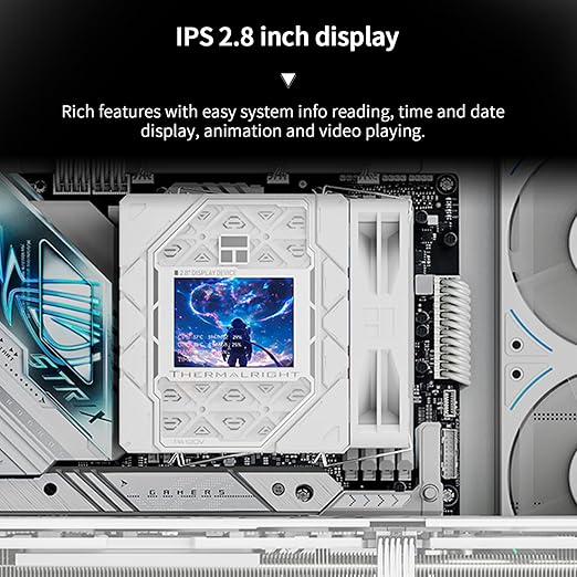 Thermalright Peerless Assassin 120 Vision ARGB White CPU Cooler, PC Cooling 6 Heat Pipes, 2.8’’ Magnetic Display Screen with 320x240 Resolution,for AM4/AM5 and Intel LGA1700/1851