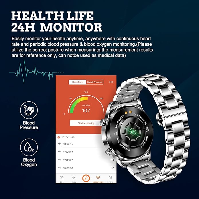 FILIEKEU Men Smart Watch for Android iOS, Bluetooth Calls Voice Chat with Heart Rate/Sleep Monitor Fitness Tracker, 1.3" Full Touch Screen IP67 Waterproof Stainless Steel Activity Tracker for Men