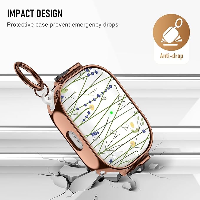 Maxjoy for Cute Airpods Pro 2 case with Safety Lock,Compatible Airpods Pro Case 2nd/1st Gen,Compatible Green Flower Stem AirPods Case Cover for Women Girly with Keychain-Transparent