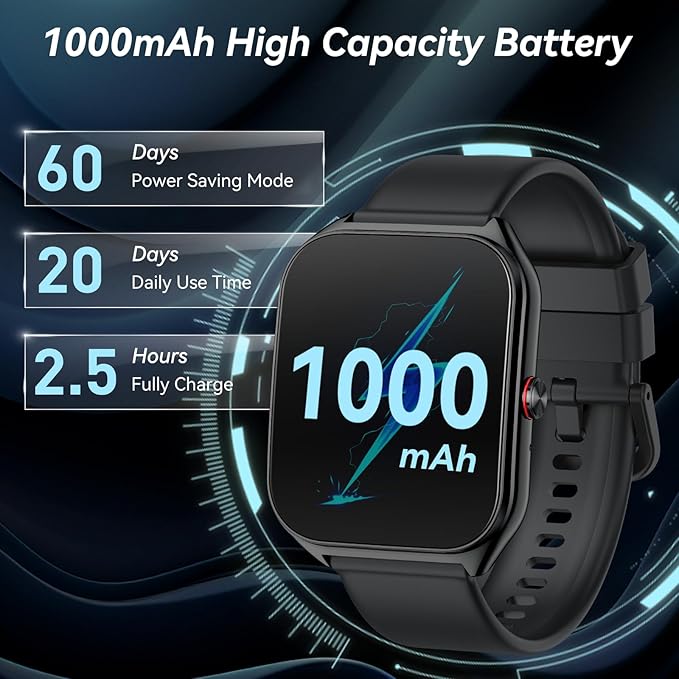 AI Smart Watch for Men Women, 1000mAh Fitness Tracker 60-Day Standby Time, 1.96" HD SmartWatch with 200+ Sport Modes/Heart Rate/Sleep Monitor, IP68 Waterproof Pedometer for Android iOS