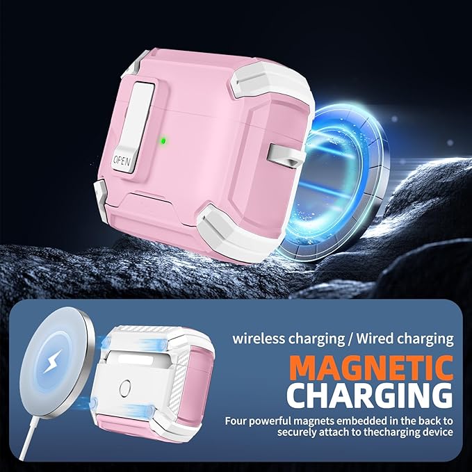 Inesore Compatible with AirPods Pro 2nd/1st Generation Case Cover with Phone Stand & Cleaning Kit,Compatible with Magsafe,Magnetic Automatic Lock for iPod Pro Charging Case(USB-C/Lightning Cable)