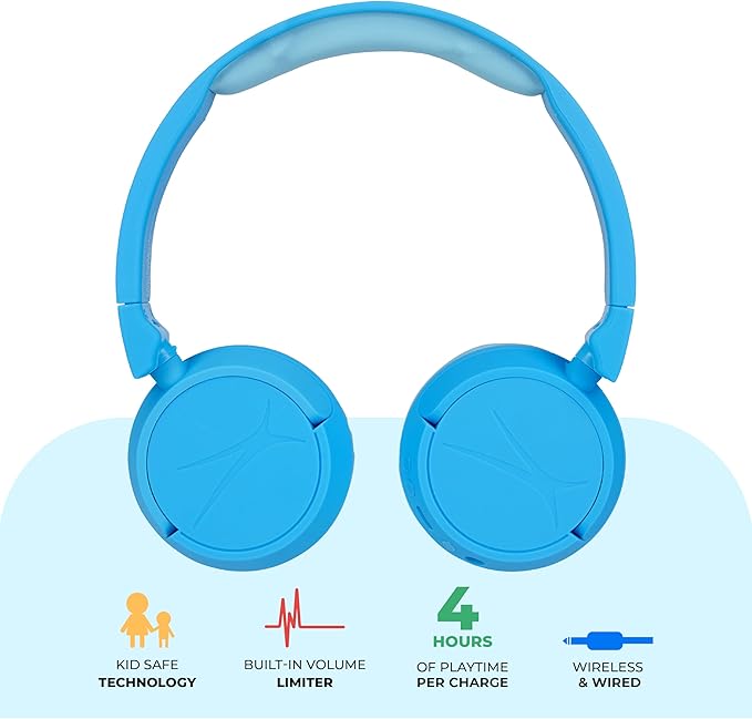 Altec Lansing - Kid Safe 2-in-1 Bluetooth Headphones, Safe Volume Limiting, Foldable Design, Enjoy Audio and Protect Your Child's Hearing (Blue)