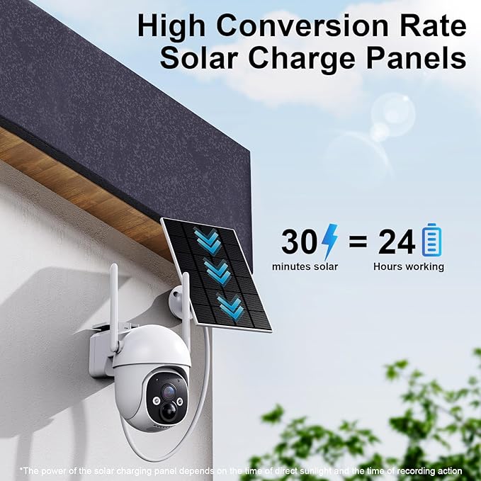 2K Solar Security Cameras Wireless Outdoor, 360° View WiFi Cameras for Home Security with PIR Detection, 2-Way Audio, IP65 Waterproof Spotlight Siren Alarm, SD/Cloud Storage Only 2.4Ghz WiFi