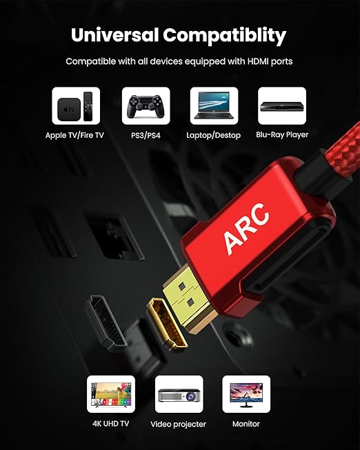 Silkland 4K HDMI ARC Cable for Soundbar, 4K 60Hz HDMI 2.0 Cable 6.6ft, (18Gbps, ARC, HDCP 2.2, HDR, 3D), High Speed Ultra HD, Compatible for Samsung, Vizio, Sono, Bose, LG Sound bar, UHD TV, Red