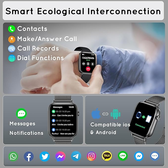 Smart Watch for Men Women (Answer/Make Calls) 1.83" HD 3 Bands Smartwatch Compatible Android iPhone Phones with Fitness Step Tracker/Heart Rate/Sleep Monitor, 120+ Sports Modes IP68 Waterproof, Black