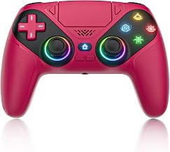 Dinosoo RGB Wireless Gamepad for PS5/PC/Mobile – Bluetooth Controller with Turbo, Macro, Dual Vibration, 6-Axis Gyro, Audio Jack, Speaker, 1000mAh Battery (Red) - Image 1