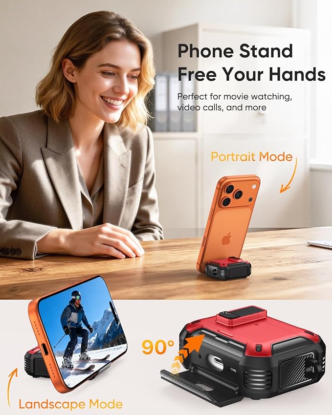 MoKo for AirPods Pro 2 Case with Lock - Compatible with MagSafe, Phone Stand & Auto Pop-up for AirPods Pro 2nd/1st Generation Case, Military-Grade Protective Cover with Cleaner Kit, Red+Black