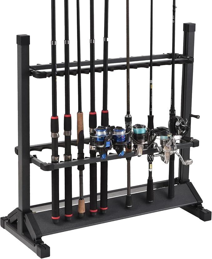Fishing Rod Holders,Fishing Pole Holders,Fishing Rod Rack,24 Slots to Hold Rods & Reel Combo,Lightweight Aluminum Vertical Fish Pole Garage Storage with Wheels (Gray)