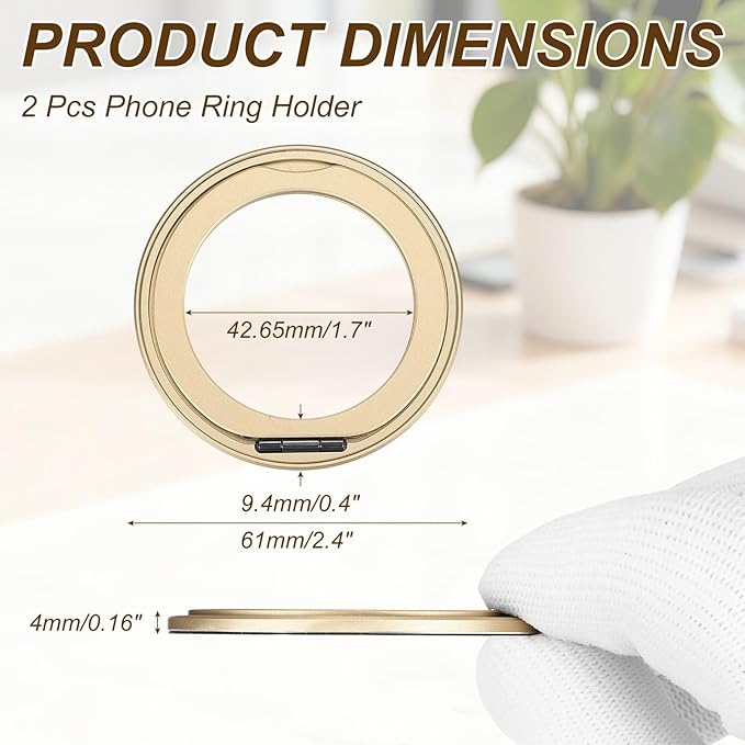 PATIKIL Phone Ring Holder, Metal 360 Rotation Magnetic Phone Grip Holder Stand with Adhesive Backing Smartphone Finger Grip Kickstand for Tablet Case Car Mount Accessory, Light Gold