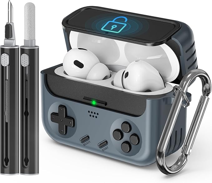 Inesore for Airpods Pro 2nd Generation Case Cover with Cleaner Kit,with Lock for Airpods Pro Case Cover,Classic Cool Funny Game Console Hard Air Pod Pro Case for Men Boy(Black)