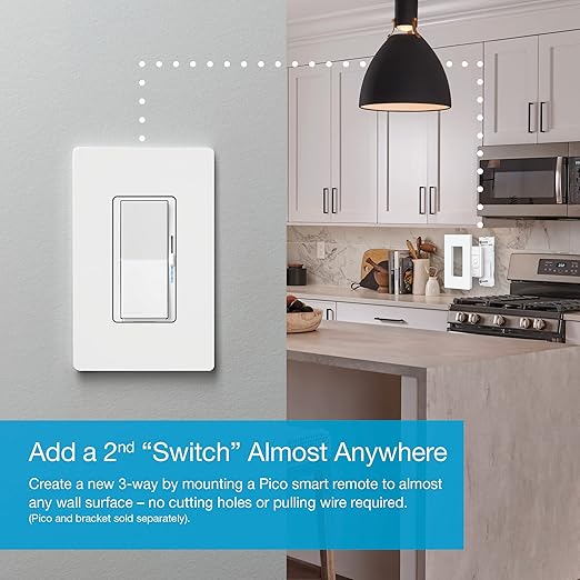 Lutron Diva Smart Dimmer Light Switch for Caseta Lighting (Lutron Smart Hub Required), for LED Lights, 150W, Single-Pole/3-Way, No Neutral, White, 9 Pack