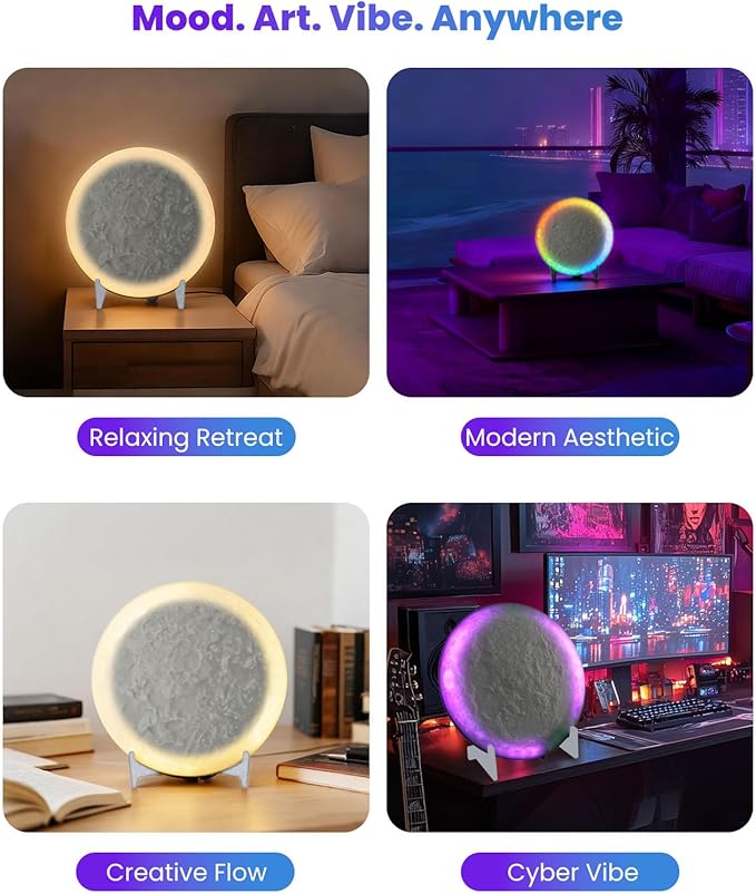 Nobiggie Meteorite Texture RGB Ambient Lighting Lamp, Artistic LED Mood Light with 85 Color Changing Modes, Soft Glow for Bedroom, Living Room, or Cozy Modern Home Decor (White, Small)