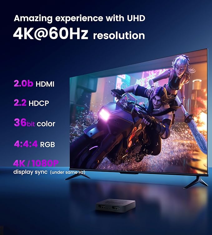 avedio links HDMI Splitter 4K@60Hz, HDMI Splitter 1 in 2 Out-Not Extended Display(Only Mirror Screens), Support 3D Dol-by Vision Atmos HDMI2.0b, HDCP2.2, 18.5Gbps, Auto Downscaling, Full HD 1080P