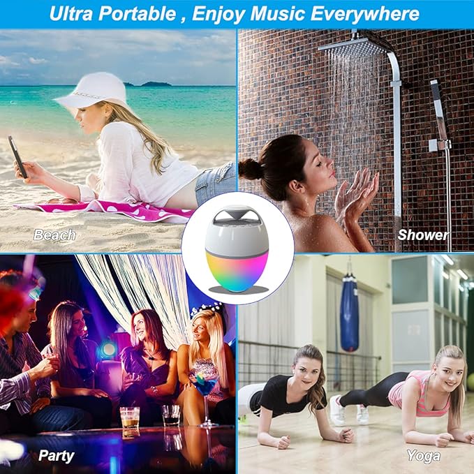 Blufree Floating Pool Speaker With Lights, Portable Bluetooth IP68 Waterproof Hot Tub Speaker for Outdoor Sports Home Party, Louder Volume, Rich Bass, Mic, 82 ft Wireless Range