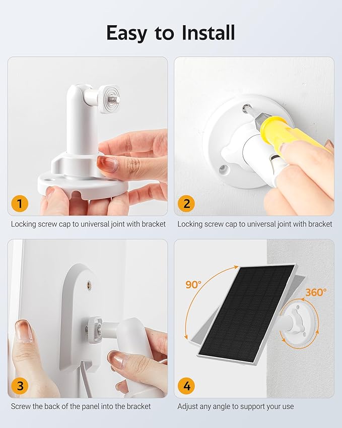 Ring Solar Panel Charger, 6.5W Solar Panel for Security Camera, Compatible for Ring Camera with Battery, Waterproof Solar Panel with Type-C, Micro USB and DC Port Cable for Most Cameras