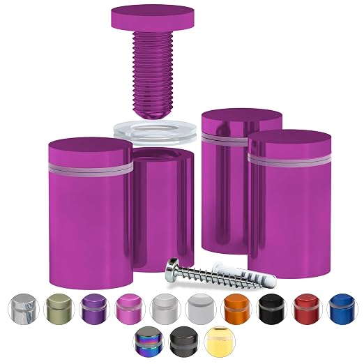 4 Pcs Stainless Steel Standoff Screws (Pink) - ½” x 1” Screws for Acrylic, Wood, and Glass Signage - Sign Standoffs Wall Mount for Frames, Advertisements, and Displays