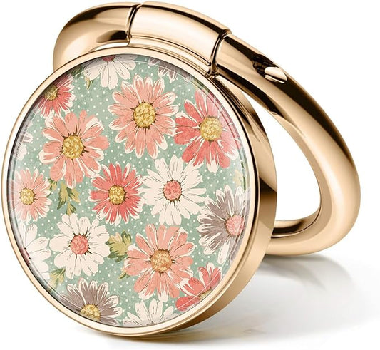 Cell Phone Ring Holder, Cute Metal Phone Grip Stand Finger Ring Kickstand, Flexible 360°Rotation Phone Tablet Case Accessories Compatible with Most Phones Retro Flowers