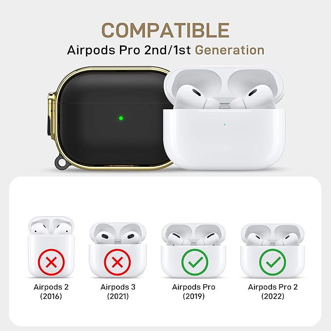 Maxjoy for AirPods Pro 2nd/1st Generation Case with Lock, Cute AirPods Pro 2 Case Lock Protective Hard AirPod Pro Cover for Women Men with Keychain for Airpod Pro (2023/2022/2019), Black/Gold