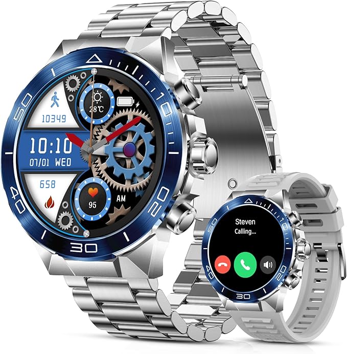 SOUYIE Smart Watch for Men,1.43''AMOLED Screen with 24 Hours Healthy Monitor, 100+ Sports Modes Fitness Tracker Watch, 400mAh Battery Pedometer Calorie Smartwatch Compatible Android iOS