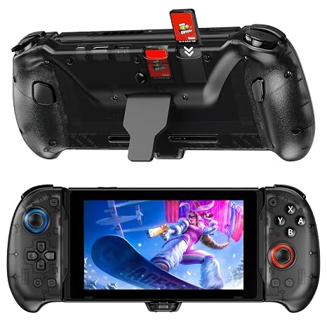 NexiGo Hall Effect Gripcon with Kickstand and HDMI Out for TV Docking, Hall Sensing Joystick for Switch/Switch OLED, Handheld Mode, 4K/1080P Supported HDMI and USB 3.0 Port, Black