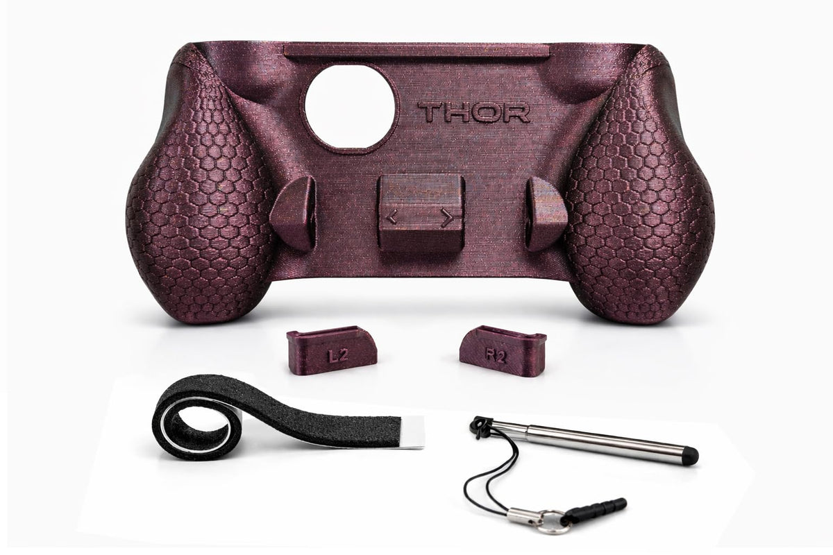 MunnyGrubbers - Ergonomic Grip Compatible with AYN Thor, Video Game Controller Grip with Foam Inserts, Includes Extendable 4 inch Stylus - (Mage Purple)
