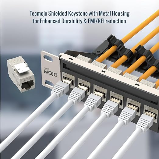 Tecmojo UL Listed 10Gbps Cat6A Shielded Keystone Jack Insert 25 -Pack, 180 Degree Punch Down RJ45 Keystone Jack Adapter Slim Profile for Patch Panel & Wall Plate, Sliver
