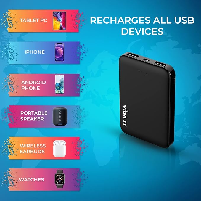 Vida IT 2-Pack Ultra Compact Power Bank Battery Pack for Heated Vest Jacket Coat Scarf Socks, 5000mAh USB Power Pack Portable Charger for iPhone Samsung Android Phone, Lightweight and Small 2A 5V DC