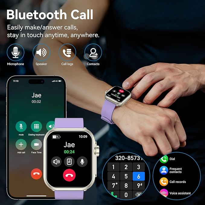 Smart Watch for Men Women, 1.85" HD Fitness Tracker (Answer/Make Call), 1000 mAh Battery, 120+ Sport Modes, 24/7 Heart Rate/Sleep Monitor Fitness Watch, IP68 Waterproof, Smartwatch (Purple)