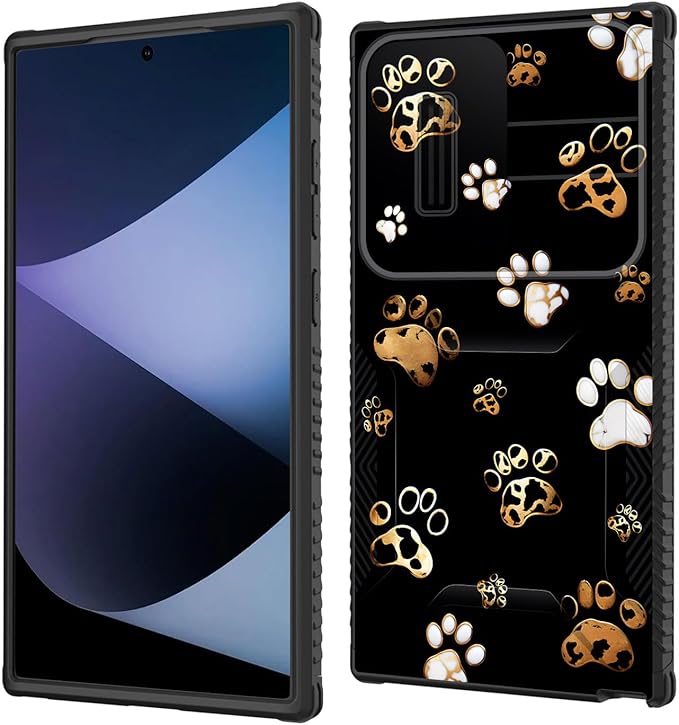for Galaxy S25 Ultra Case Built in Slide Camera Lens Cover,Heavy Duty Shockproof Protection Dual Layer Case for Samsung Galaxy S25 Ultra 6.9" 2025,Cute Dog Paw Prints