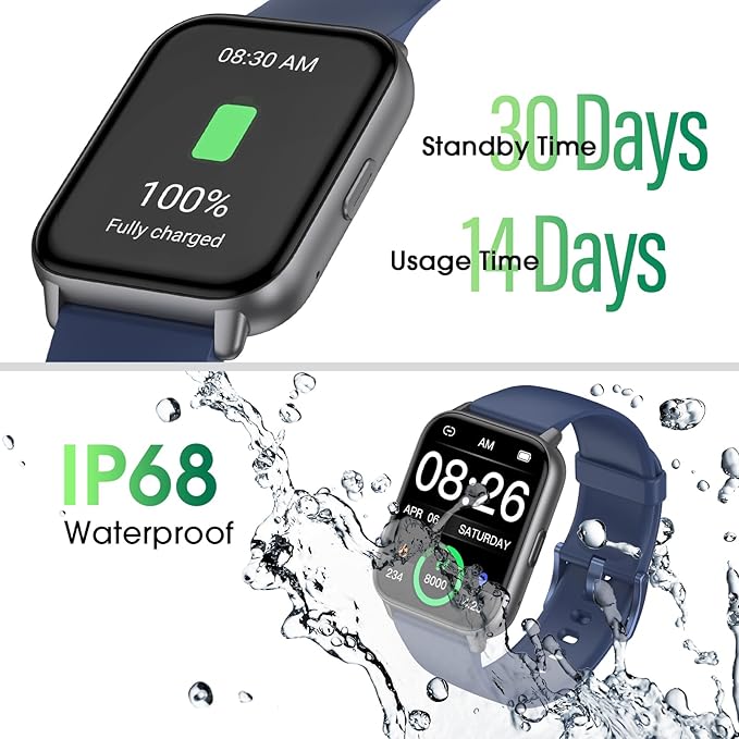 Smart Watch (Answer/Make Call) for Women Men, Fitness Tracker with Heart Rate, Blood Oxygen, Sleep Tracker, IP68 Waterproof Fitness Watch Step Calorie Counter Pedometer Compatible iPhone & Android