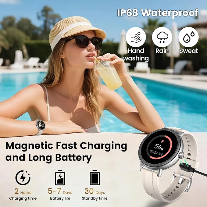 Smart Watches for Women, 1.27" HD Fitness Tracker with Bluetooth Calls(Answer&Make) IP68 Waterproof Smartwatch Compatible iOS/Android, 100+ Sport Modes Heart Rate/Sleep Monitor Pedometer White