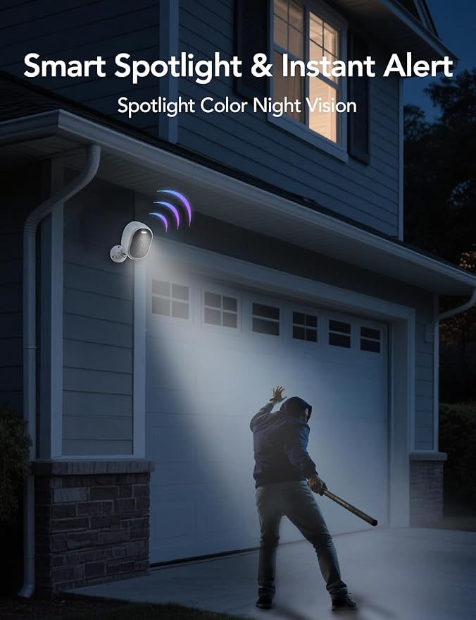 GNCC Solar Security Cameras Wireless Outdoor, 5G & 2.4GHz WiFi, 2K Outdoor Battery Camera, Color Night Vision, AI Detection, Spotlight Alarm, SD/Cloud Storage, Easy Install, Manually Adjust View
